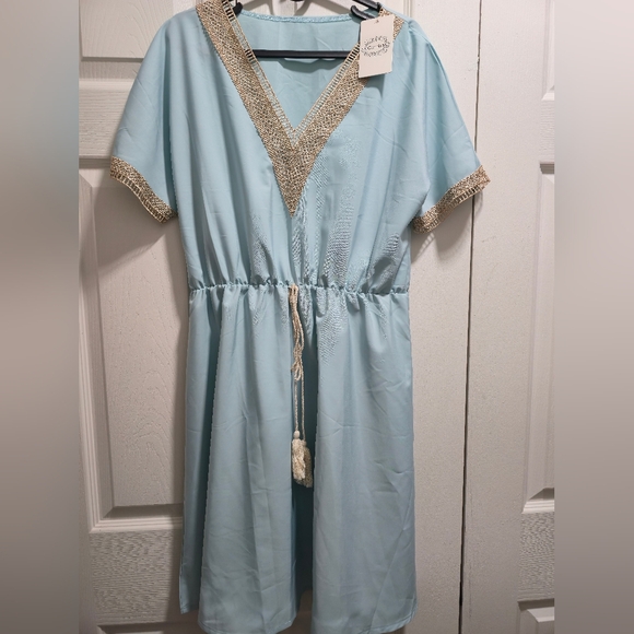 Natori Blue Lounge Camisa  summe dress – NWT – Soft Knit with Gold Lace - Picture 1 of 4